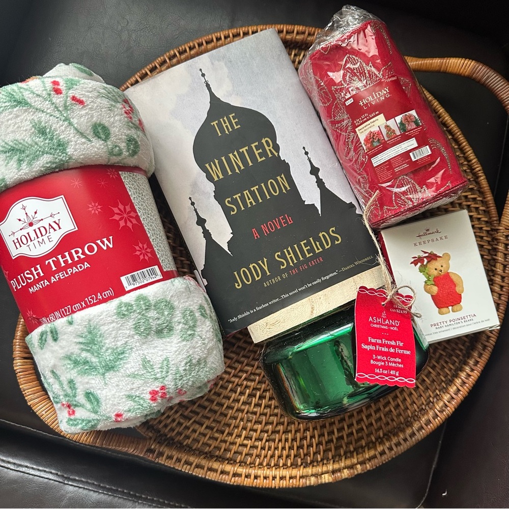 Christmas Holiday Cozy Home Candle Throw Book Ribbon Ornament Bundle